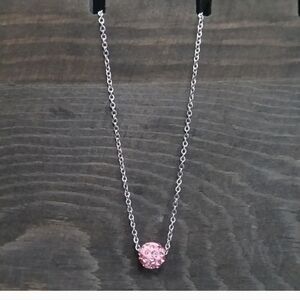 NWT Beautiful Pink Rhinestone Bead Silver Chain Necklace!!